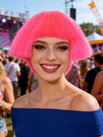 Fashion Women's Short Pink Black Straight Heat Resistant Synthetic BOB Wig, Suitable For Daily Fashion Matching, Christmas, Valentine Day, Holiday Cosplay, Comic Con, Concerts, Exhibition & Photo Shoots. Comfortable Fit, Breathable Design, Durable & Easy To Maintain.