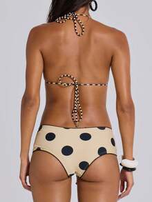 Conjunto de bikini de 2 piezas para mujer, top de bikini triangular con tiras y shorts de natación de tiro bajo, ropa de playa estilo Y2K - Beis - Ver 5