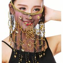 1 件装女士肚皮舞面纱，精美串珠亮片肚皮舞配饰 - 彩色 - 查看 19