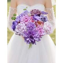 [Free Shipping]Artificial Flowers For Home Decorations: Purple Silk Fake Flowers Bulk Boxed Set, Peony Roses Bouquets With Stems For Table Centerpiece, DIY Wedding, Bridal Shower, Graduation Cap & Tea Party - C-紫色 - 查看 3