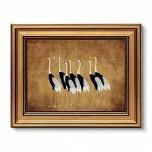 VIYYIEA Vintage Gold Framed Wall Art For Living Room, Cranes Canvas Prints Home Decor, Oil Painting Picture, Bedroom Wall Decor Gifts For Friends Or Family -[Seven Cranes]-(10L X 8W) - [七鶴] - 查看 1