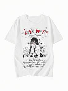 2026春夏新款女式休闲宽松英文卡通图案圆领套头衫 - 白色 - 查看 5