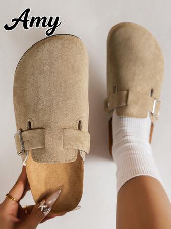 女士休闲纯色绒面革一脚蹬穆勒拖鞋，有保暖内衬和非保暖内衬版本