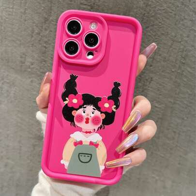 可爱卡通女孩图案 TPU 防震全包保护壳，兼容 7P/8Plus/16/16PLUS/16PRO/16PROMAX/XR/XSMAX/11/11Pro/11ProMax/12/12Pro/12ProMax/13/13Pro/13ProMax/14/14Pro/14Plus/14ProMax/15/15Pro/15Plus/15ProMax，时尚新款手机壳