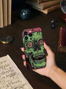 1pc Halloween Style, Green Zombie Skull Pattern Matte TPU Phone Case, Anti-Drop Shockproof Cover With Raised Camera Protection, Scratch-Resistant, Holiday Gift For Girlfriend Or Self-Use, Compatible With IPhone 17/16/15/14/13/12/11/XR/XSMAX/XS/X , Galaxy A And Galaxy S25/S24/S23/S22 Series - 黑色 - 查看 4