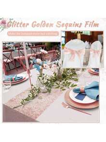 Cirelle 1pc Rose Gold Metallic Shiny Table Runner, Polyester Fiber Glitter Rectangular Decorative Birthday Wedding Dining Table Center Piece - Rose Gold - View 5