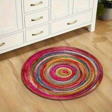 1pc Bohemian Round Compatible For Types - Non-Slip Swirl Floor Mat, Soft Microfiber With PVC Backing, Multicolor Design (////) - Ideal For Bathroom, Living Room, , Machine Washable, Compact Round Floor For Small Spaces - 1件-Y-47.2*47.2吋/120*120厘米 - 查看 7