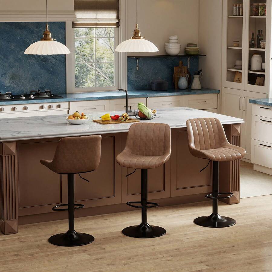 Modern Bar Chair, Height Adjustable Faux Leather Bar Stool With Backrest And Footrest, Easy To Clean And Install, Suitable For Kitchen, Bar, Bookstore, Load Capacity 250 Pounds - Brown - View 1