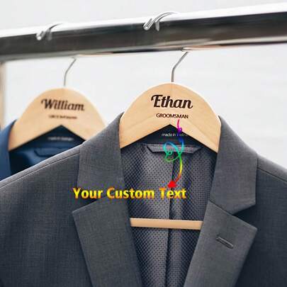 Customized Text/Logo Wooden Clothes Hanger, Non-Slip, Seamless, Household, Hotel, Laundry, Wedding, Home Garment Hanger