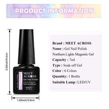 MEET ACROSS 6pcs 7ml Pink Northern Lights Water Light Cat Eye Gel Nail Polish Set, Aurora Glitter Crystal Magnetic Semi Permanent Soak Off UV LED Varnish Manicure Nail Art DIY For Home And Salon Nail Supplies Nails - 彩色 - 查看 10