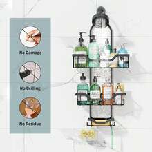 Hanging Shower Rack, 3-Layer Rust-Resistant Shower Storage Rack, Shower Caddy With Basket For Soap, Hooks For Razors And Sponges, No-Drill Bathroom Storage Rack Above The Shower Head - Black - 黑色 - 查看 5
