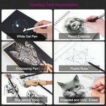 HIFORNY - Juego de 100 piezas de dibujo lápices de bocetos suministros de arte con grafito carbón herramientas de mezcla y accesorios estuche portátil con cierre para artistas y principiantes - como en la foto - Ver 6