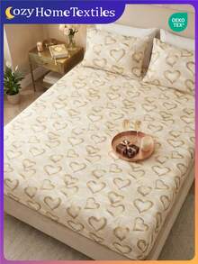 2/3件套情人节主题床上用品套装（不含床垫芯），甜美少女风卧室装饰，情人节爱心床垫套，床单，透气防起球床垫保护套，床笠，适用于标准双人床/大号双人床/特大号双人床/加州特大号双人床，可机洗，家居装饰，卧室装饰，情人节，金色，OEKO-TEX认证 - 彩色 - 查看 9