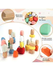 Bloques de Construcción, 36 Piezas de Piedras de Colores Apilables Equilibrar Coloridos Montessori, Stacking Rocks de Clasificación, Juguetes Educativos Aprendizaje para 4+ Años, Juguetes Rompecabezas,37852067 - Multicolor - Ver 6