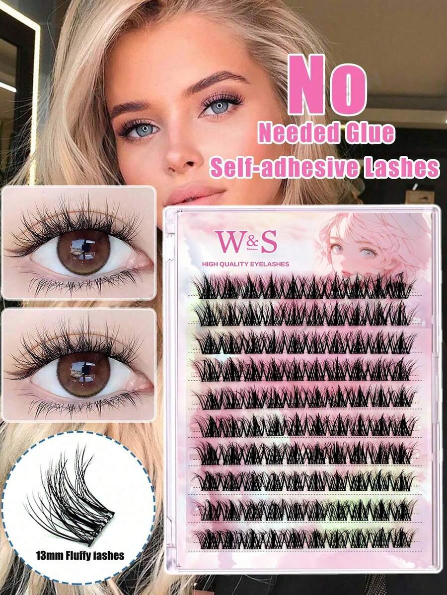Lvcheryl 100-120pcs/Box 10 Rows Self-Adhesive False Eyelashes, Reusable, No Glue Needed, Waterproof, Natural Look, Suitable For Beginners, Eyelash Clusters, Eyelash Clusters, Individual False Eyelashes, Eyelashes, False Eyelashes - C - View 1