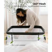 ccFodoss Cuna Moisés para Bebé con Ruedas y Bandeja de Almacenamiento Moisés de Lado de Cama con Malla de Lados para Bebés/Recién Nacidos Cuna de Lado de Cama Ajustable en Blacknn - Tweed gris oscuro - Ver 2