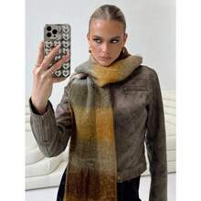 1pc Leopard Print Autumn/Winter Fashion Striped Plaid Fleece Warm Women Boucle Deep Brown Wool Thick Scarf, Warm Acrylic Scarf Like Cashmere, Bohemian Casual Windproof Couple Shawl, Comfortable Blanket Scarf, Suitable For Daily Wear For Dress - 多色-1 - 查看 1