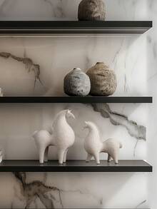 Easegen Home 1件17.5/22.5厘米抽象艺术树脂马雕塑，手工制作的现代装饰品，适用于客厅、玄关、书房，也可作为派对礼物，无需用电 - 白色 - 查看 5