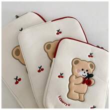 11/13/15 Inch Cute Cherry Bear Embroidered Laptop Sleeve Bag, Ins Style Girls Laptop Carrying Case - Multicolor - View 11