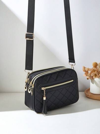 1pc Women's Casual Commuter Crossbody Bag, 4 Zipper Design, Solid Color Personalized Fashion Rhombus Pattern, Comfortable Handheld And Shoulder Strap, Large Capacity, Suitable For Travel, Shopping, Commuting