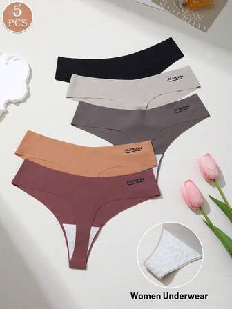 Paquete de 5 bragas tipo tanga sin costuras para mujeres, ropa interior triangular sexy, transpirable y cómoda, adecuada para uso diario, con cintura elástica