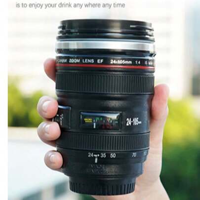 カメラレンズ デザイン マグカップ、漏れ防止 再利用可能 トラベルカップ 温冷両用、写真家のお気に入り