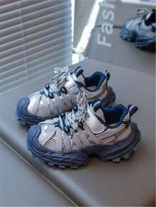 儿童流行厚底运动鞋，2025秋季新款网面透气女童休闲学生多功能跑步运动鞋 - 藍色 - 查看 3