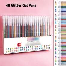 48/36/24/18/12/8pcs Colorful Glitter Ballpoint Pens Set, 1.0mm Medium Tip, Waterproof, Plastic Body, Visible Ink, Suitable For Cardboard, Drawing, Marking, Journaling, Coloring, Art Projects, 48 Vibrant Colors Including Metallic Shades, Great For Back To School - Multicolor - View 13
