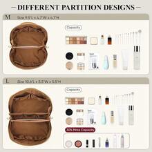 Travel Makeup Bag, Large Capacity Cosmetic Bags For Women, Waterproof Portable Pouch Open Flat Make Up Organizer Bag With Dividers And Handle, Toiletry Bag For Essentials, Brown - 棕色 - 查看 4
