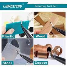 Libraton Herramienta de desbarbado con 11 cuchillas de acero de alta velocidad, cabezal giratorio de 360 grados, kit de herramientas de desbarbado profesional funciona en metal, resina, aluminio, cobre, plástico, impresión 3D, madera - / - Ver 7