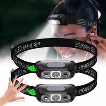 1个带运动传感器的可充电LED头灯，防水，适用于户外露营、钓鱼、跑步、家庭应急照明 - 彩色 - 查看 3