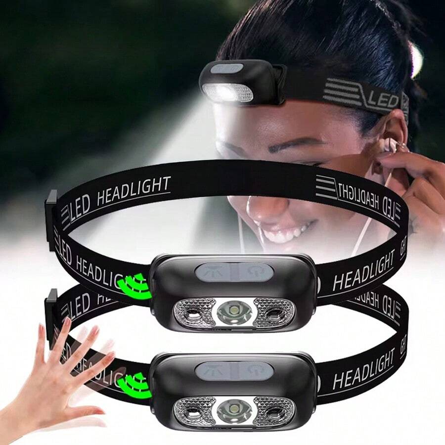 1件/2件裝 可攜式 LED 高亮度頭燈,感應式開關,可充電防水,適用於戶外露營照明、釣魚、跑步、居家緊急照明 - 彩色 - 查看 1