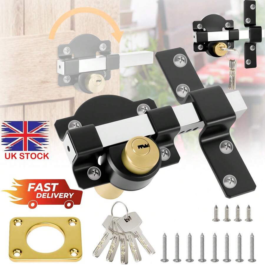 Both Side Unlock Door Lock 50mm Long Throw Stainless Steel Garden Gate Lock With Rear Double Locking And 5 Keys For Yard - Black - View 1