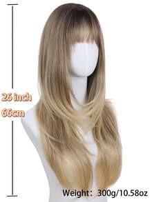 DZfirst 26 Inch Glueless Natural Black Wig For Women, With Bangs - Long Straight Layered Fashion Synthetic Hair, Pre-Bleached Lace Bangs, Realistic Scalp Design, Upgraded Premium Fiber, Wear And Go, Suitable For All Races, Wig, Easy To Wear, Elegant Hair Solution - Ombre Gold/Ombre Brown/Gold/Dark Brown/Ginger Copper - Multicolor - View 5