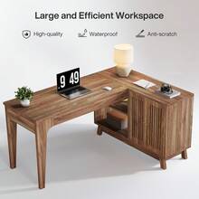 Tribesigns L-Shaped Desk With Storage Cabinet, 57-Inch Wood Corner Workstation, Home Office Computer Desk, Study Writing Table (Walnut) - Brown - View 7