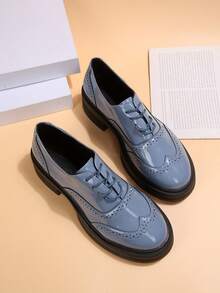 女士休闲一脚蹬鞋，蓝色，时尚英伦风，适合舞会、婚礼和节日等场合，8 种尺码可选 - 藍色 - 查看 9