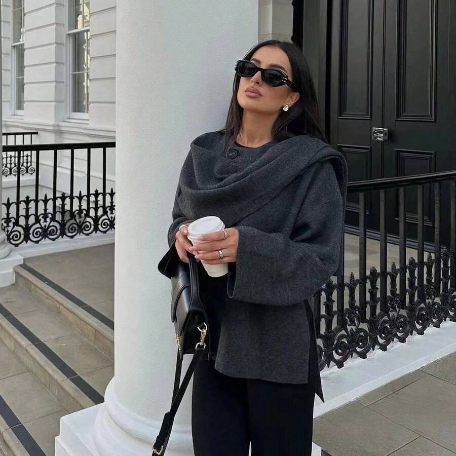 Women Trench Coats - Dark Grey - View 1