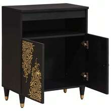 vidaXL Buffet avec étagère Noir 60 x 33 x 75 cm Massif de bois de mangue - Noir - Voir 2