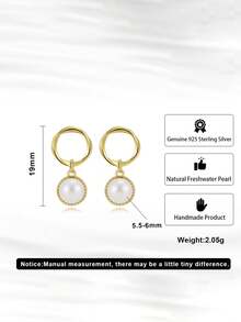 1 Paar 925 Sterling Silber & 14K Gold runde Süßwasserperlen Ohrringe zum Anhängen, Modeschmuck, geeignet für Frauen & Mädchen, ideal für Hochzeiten, Partys, Geburtstage, neue Ohrringe 2026 - Runde Perle - Übersicht 8