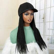 Long Box Braid Hair Wig With Baseball Cap - Synthetic Hair Attached - Perfect For Women's Baseball Cap Look