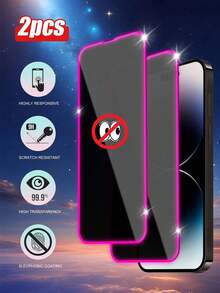 2pcs Purple Framed Tempered Glass Screen Protector, Anti-Spy Anti-Fingerprint, Glow In The Dark, Compatible With Apple 11/12/13/14/15 Pro Max/16 Plus/16 Pro/16 Pro Max/16e/17/17 Air/17 Pro/17 Pro Max - Purple - View 35