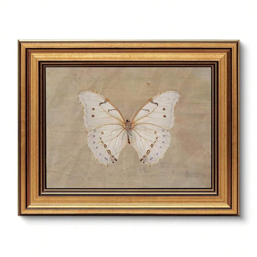 VIYYIEA Vintage Gold Framed Wall Art For Living Room, White Butterfly Canvas Prints Home Decor, Painting Picture, Bedroom Wall Decor Gifts For Friends Or Family -(10L X 8W) - [莫爾福波呂斐摩斯] - 查看 1