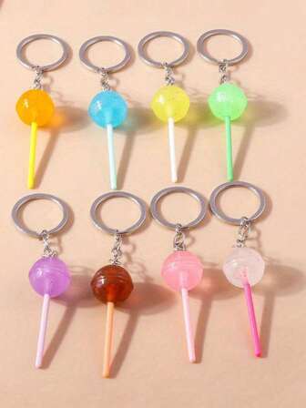 10 piezas/1 pieza Llavero de aleación con forma de piruleta redonda y linda, llavero de piruleta de resina, llavero de piruleta redonda de aleación para mujer, llavero de piruleta de resina de color caramelo de dibujos animados, llavero de comida realista, colgante de bolso DIY, llavero, accesorios DIY, adecuado para uso diario, accesorios para automóvil, dije para bolso, estilo gótico y Y2K de campus