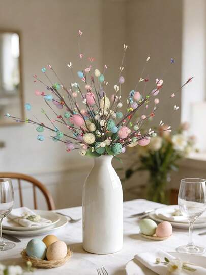 6pcs Easter Egg Twig Artificial Decorations, Suitable For Easter Decor, Holiday Party, Home Decor, Bedroom Decor, Event Staging, Creative Gift