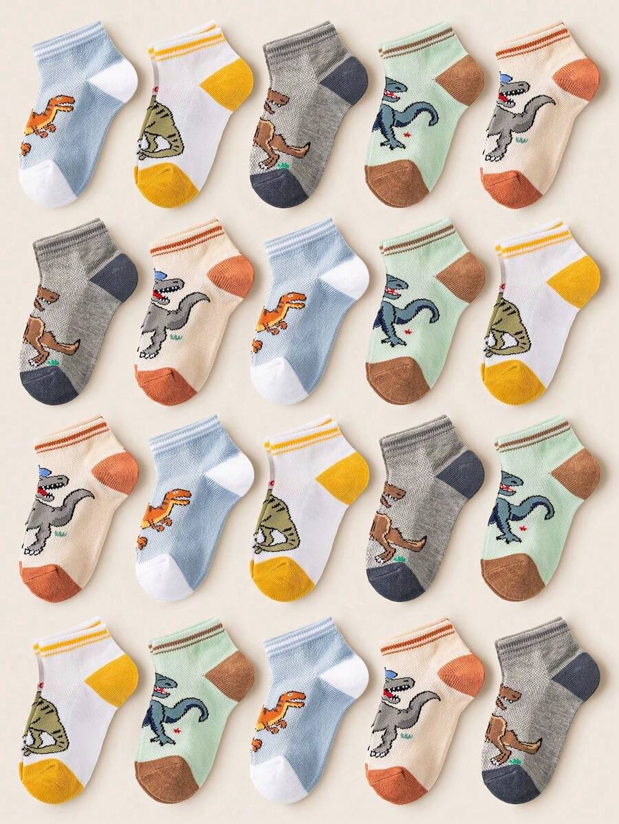 5 Pairs Kids Boys Socks, Cartoon Dinosaur Pattern, Soft & Comfortable, Breathable Mesh, Suitable For Daily Wear, Holidays, Travel, Back To School, Sports, Classroom, New Semester, Students, Random Color & Style - Multicolor - View 1