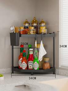 1个黑色转角台面收纳架，2层/3层三角形置物架，台面整理架，多功能转角架，适用于厨房调料、浴室淋浴房，镂空设计