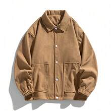 2025 Otoño Invierno Nueva Chaqueta de Pana para Hombre Casual de Ajuste Suelto Vintage Abrigo de Color Sólido - Café integral - Ver 3