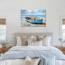Arte de pared de lona costera PBXBJY, decoración de baño, impresiones de imágenes de barco de gaviota en la playa, pintura abstracta de paisaje marino, imagen rústica de océano azul, obra de arte moderna junto al mar. x .) - transparente - Ver 2