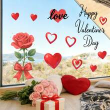 1件/1套 2件装 粉色爱心、蝴蝶和玫瑰气球花束窗贴，情人节快乐！窗贴，情人节装饰，适用于房间、家居、墙面、浴室、卧室、客厅、厨房装饰 - 彩色 - 查看 11