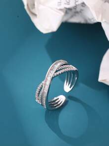 1pc Elegant Luxury Zirconia Crossover Adjustable Ring For Teens